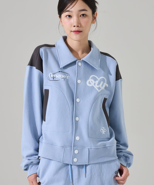 Our sweat varsity color matching jacket Sora/Charcoal