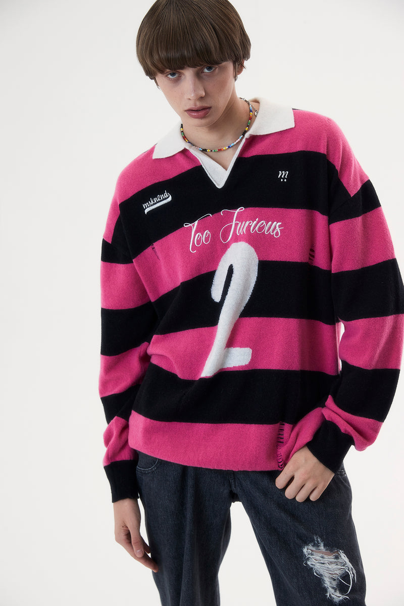 RUGBY DISTRESSED OVERSIZED LS SWEATER PINK