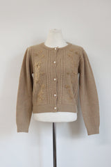 GOLD PEARL BUTTON FLOWER CARDIGAN(BEIGE, YELLOW, NAVY 3COLORS!) (6654907711606)