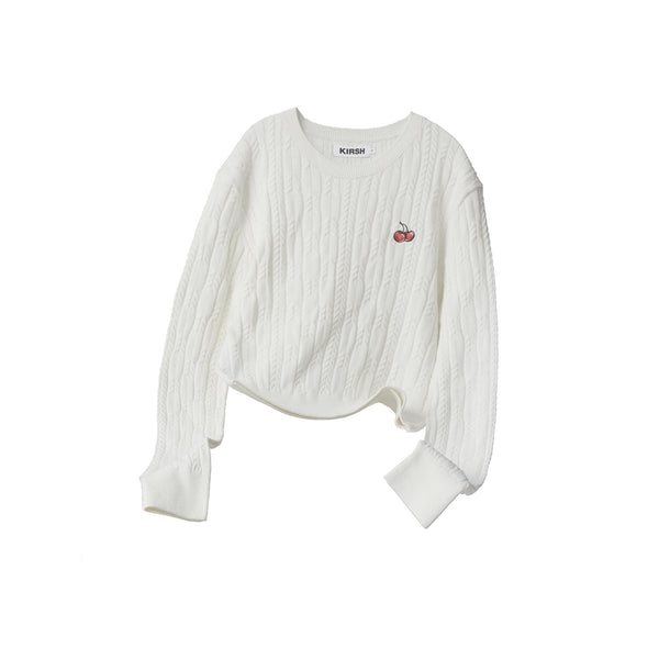 SMALL CHERRY CABLE CROP KNIT[WHITE]