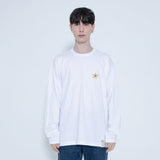 [UNISEX] Flower Dotted Embroidery White Clip Long Sleeve_Black (6697591767158)