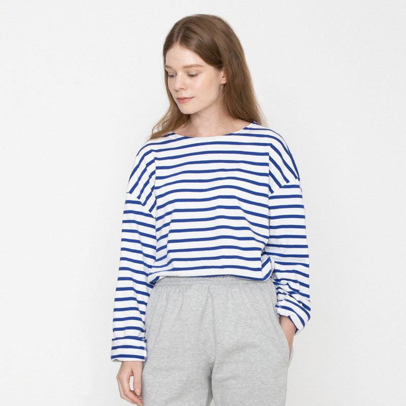 [UNISEX] Elbow Heart Smile Striped Long-Sleeved (6697589014646)