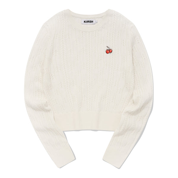 SMALL CHERRY CABLE CROP KNIT[WHITE]