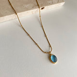 ディープアクアジェムストーンサージカルアンティークオーバルロングネックレス / rr Deep Aqua gemstone surgical antique oval long necklace