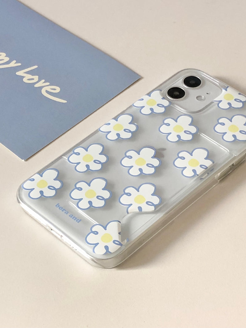 ブルーフラワーカードケース _ クリアハード (アイフォンケース) / Blue flower card case _ Clear hard (iphone case)