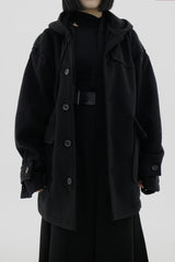 フーデッドウールハーフコート / Hooded wool half coat (2color)