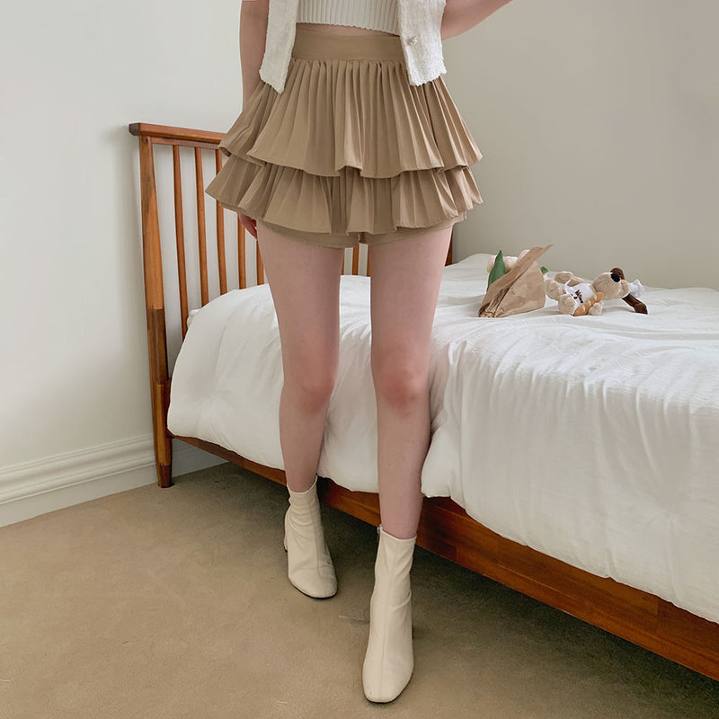 キュートプリーツスカートパンツ / [4color/3 size] Cute pleats skirt pants