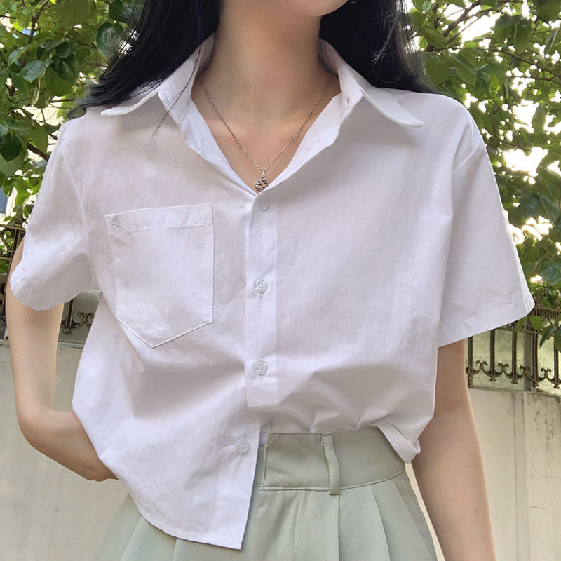 トゥデイ刺繍クロップド半袖シャツ / [Bellide made/Summer version] Today embroidered cropped short-sleeved shirt
