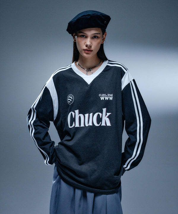 Chuck Uniform V-Neck Long Sleeve T-Shirt, Charcoal