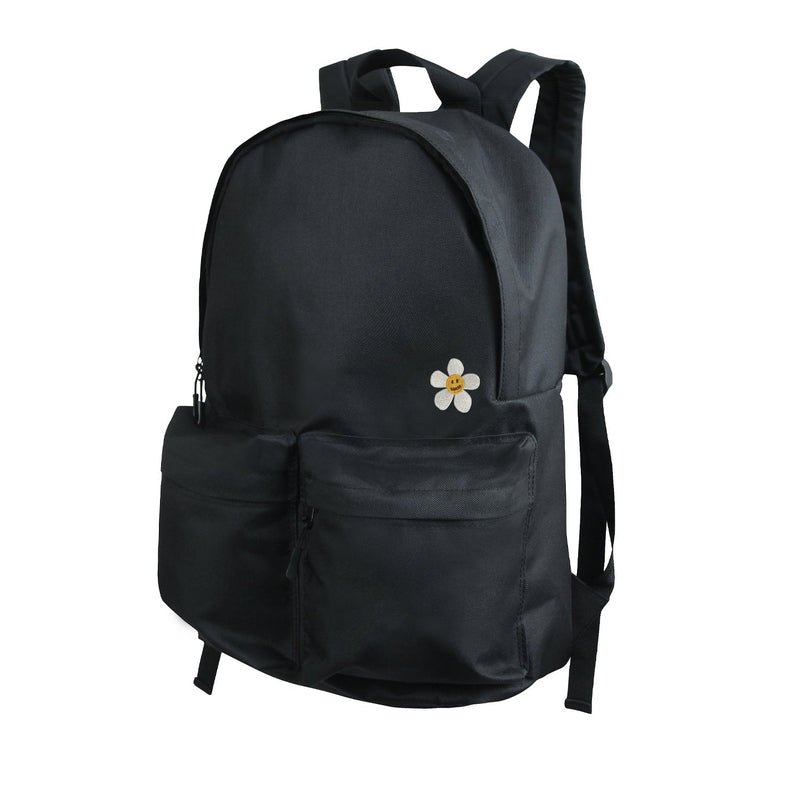 フラワースマイルエンブロイダリーバックパック / White Flower Smile Embroidery Backpack_Black