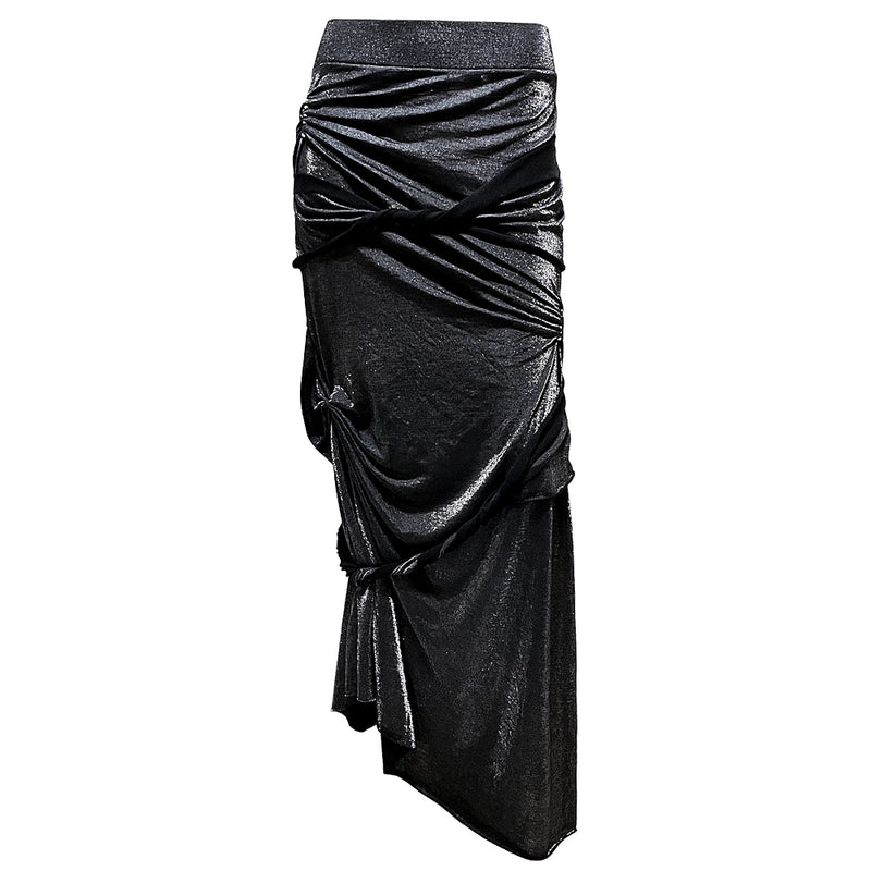 メタルラップターンスカート / metal warp turn skirt - silver black