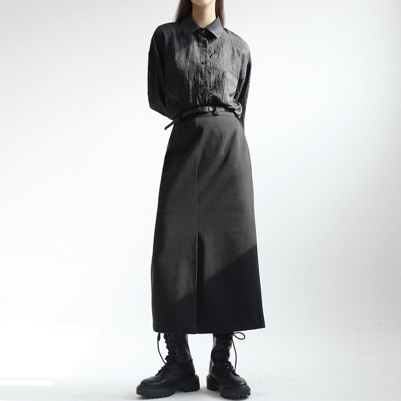 Royal Slit Long Skirt (Beltset) (6633648619638)