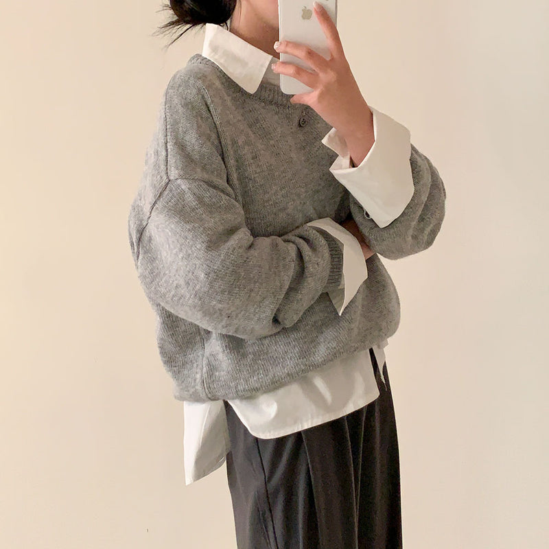 [Bellide made] Like Patch Loose Fit Round Knit