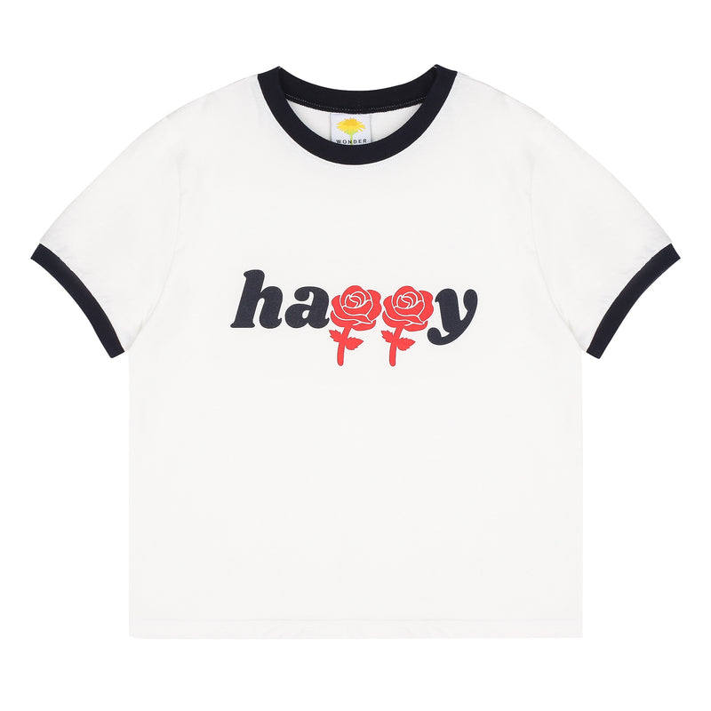 Happy two-tone crop T shirts [Navy] (6535244316790)
