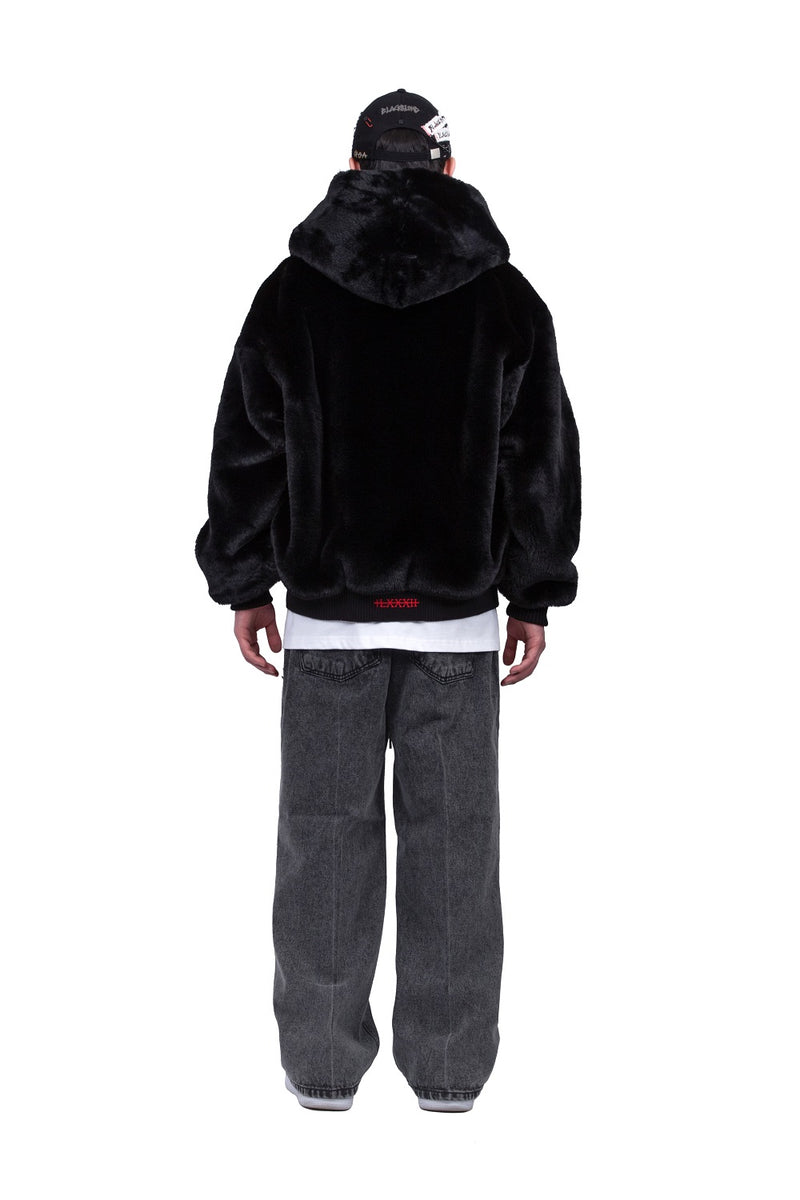 ファーフードジャケット/BBD Graffiti Logo Fur Hood Jacket (Black)