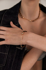 ブラックスクエアチェーンブレスレット / Black square chain bracelet - gold