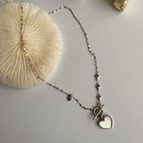マザーオブパールハートトグルバーネックレス / eg White mother-of-pearl Heart Toggle Bar Necklace