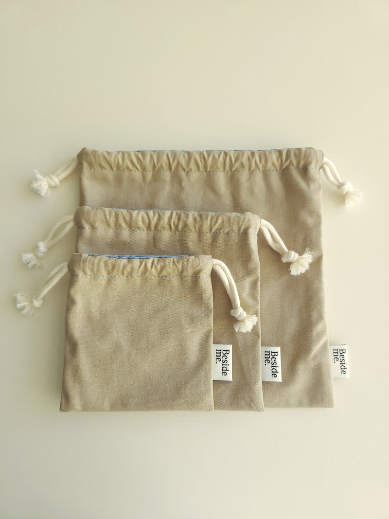 Two tone string pouch - beige S