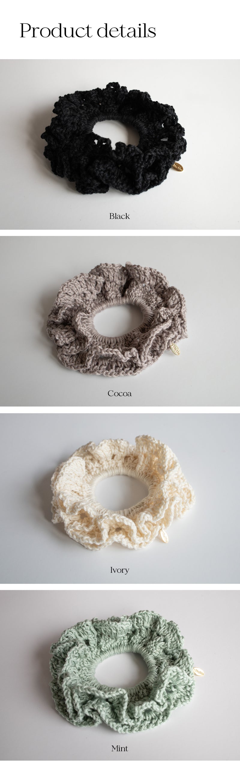 ハンドメイドクロシェニットシュシュ/Handmade crochet knitted scrunch (4colors)