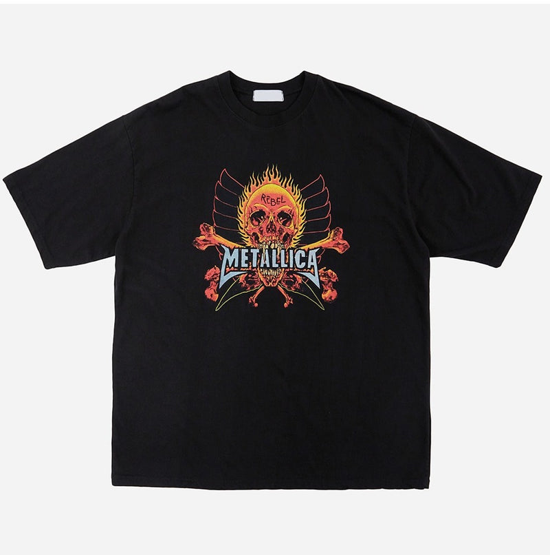 メタリックレヴェルプリンティングオーバーTシャツ / Metallica rebel printing over t-shirt