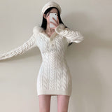 フォックスファーツイストニットミニドレス/[2color/wool] Fox fur twist knit mini dress