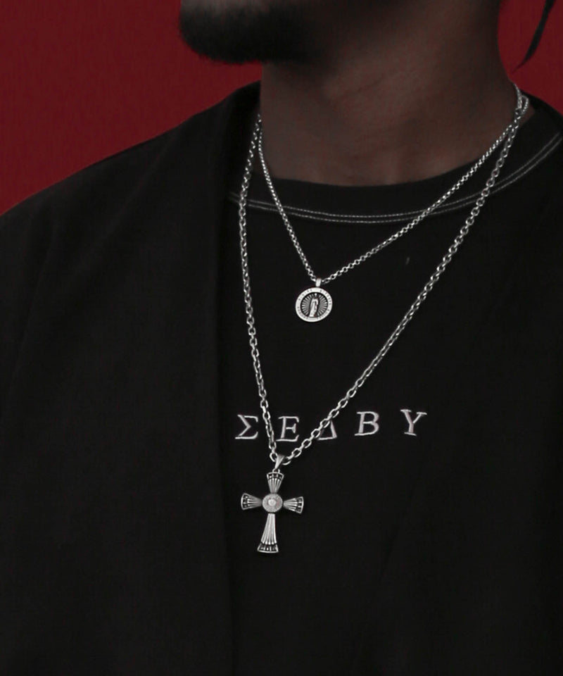 [BLESSEDBULLET] BEAMS cross II chain necklace_dark silver/antique silver (6567980466294)