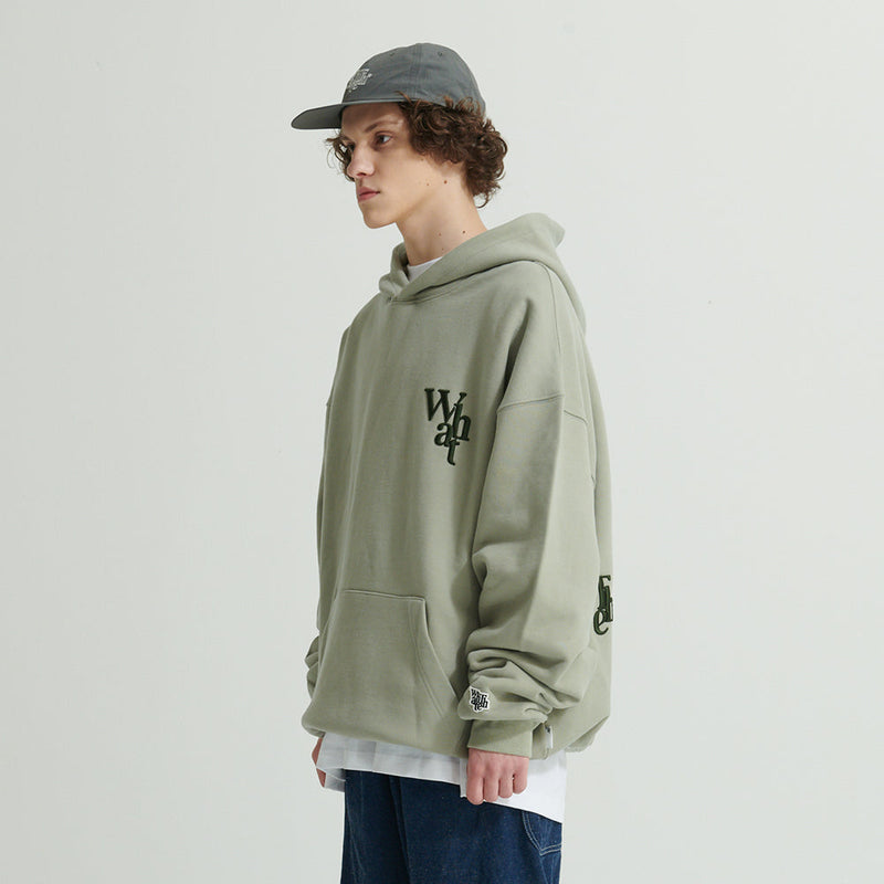 WHATTHE 3D ロゴ 刺繍 パｰカー/WHATTHE 3D Logo Embroidered Hoodie (Heavy Sweat) Olive