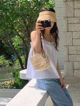 Authentic lace string sleeveless shirring summer vintage blouse (2 colors)
