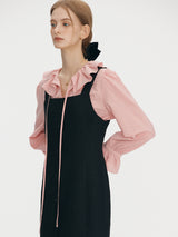 ラッフルネックブラウス/Ruffled neck blouse - Coral pink