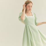 カラーウェイスクエアネックパフドレス / Colourway Square Neck Puff Dress (Mint)