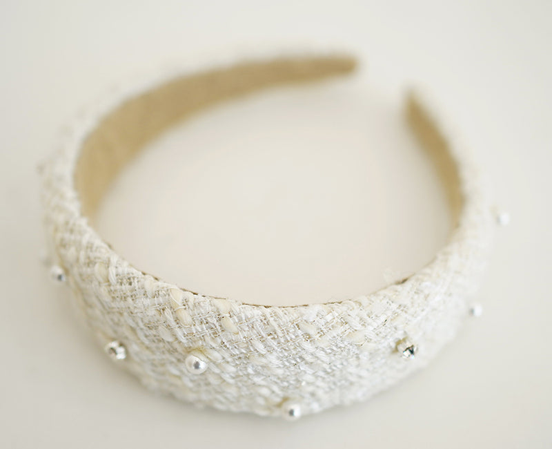 ツイードパールカチューシャ/tweed pearl hairband white