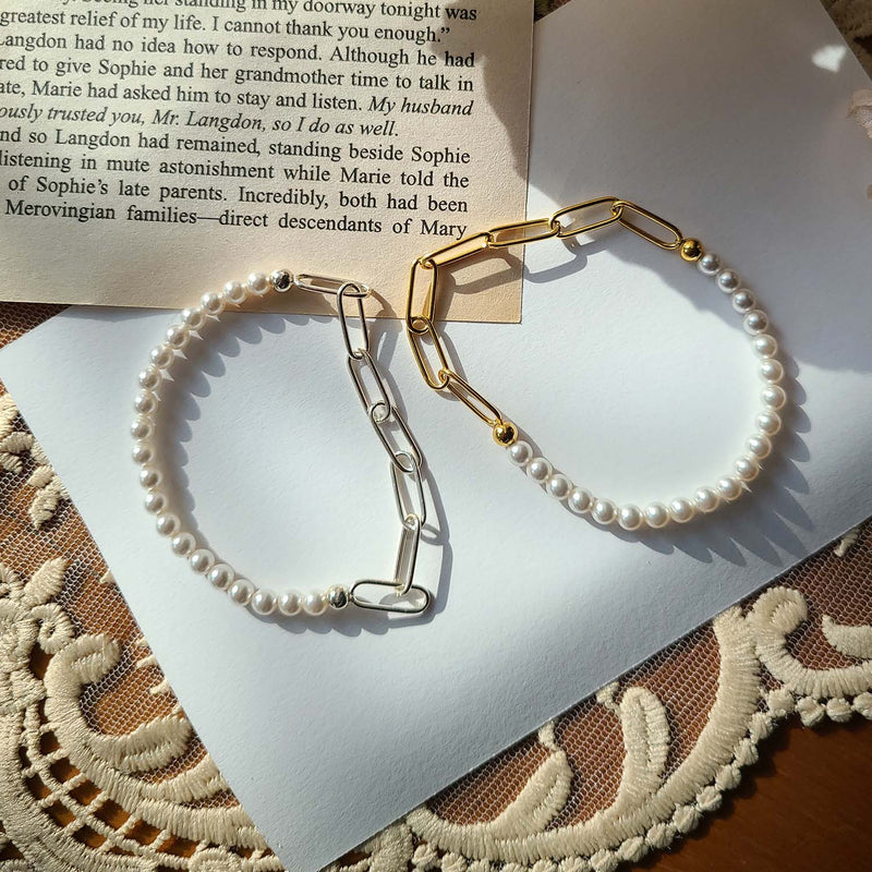 Pearl silver chain bracelet (6655047598198)