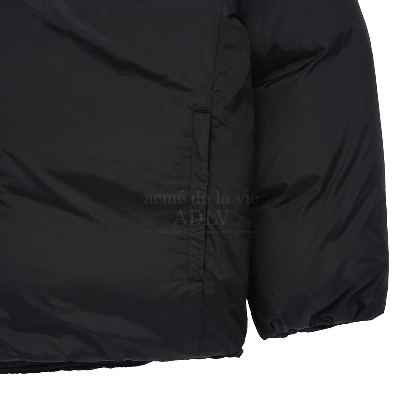 BASIC LOGO NON QUILTING HOODED DUCK DOWN PARKA (BLACK)