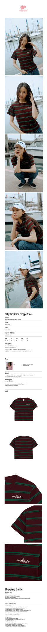 ベイビーリブストライプクロップドTシャツ / Baby Rib Stripe Cropped Tee _ Brown