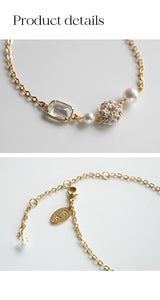 パールアンドクリスタルゴールドチェーンブレスレット/Pearl and crystal gold chain bracelet