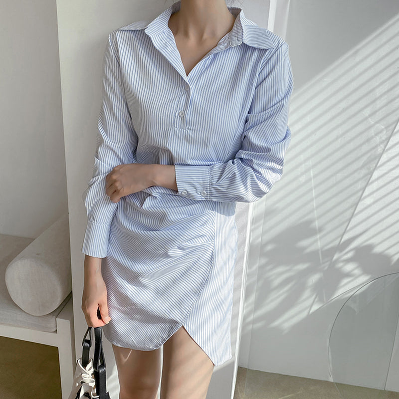 ピンタックアクセントシャツドレス / (OP-5611) Pintuck Accent Shirt Dress