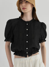 フリルネックレースクロップドバンディングブラウス / (BL-4136) Frill neck lace cropped banding blouse