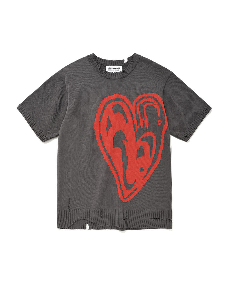 Distressed Heart Knit Tee/Grey (6540640059510)