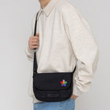 レインボーフラワースマイル刺繡クロスミニメッセンジャーバッグ/Rainbow Flower Smile Embroidery Cross Mini Messenger Bag
