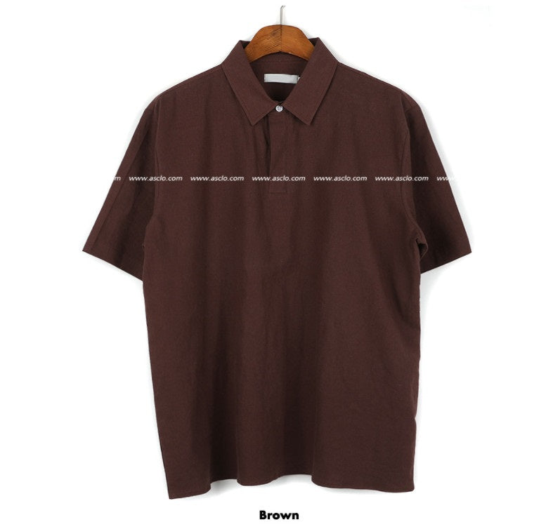 Kant Linen Pullover Open Collar Shirt (3color) (6567597834358)