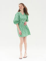 PUFF SLEEVES V NECK ONEPIECE_LIGHT GREEN (6580887519350)