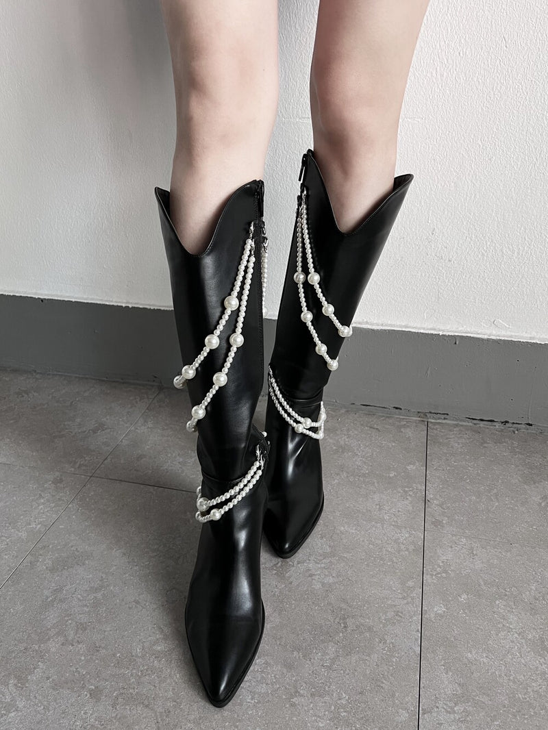 パールロングブーツ/639. Seow pearl long boots (bk, iv)