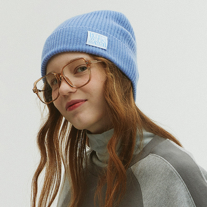 BUBBLE LABEL CASHMERE WOOL BLENDED BEANIE_BLUE