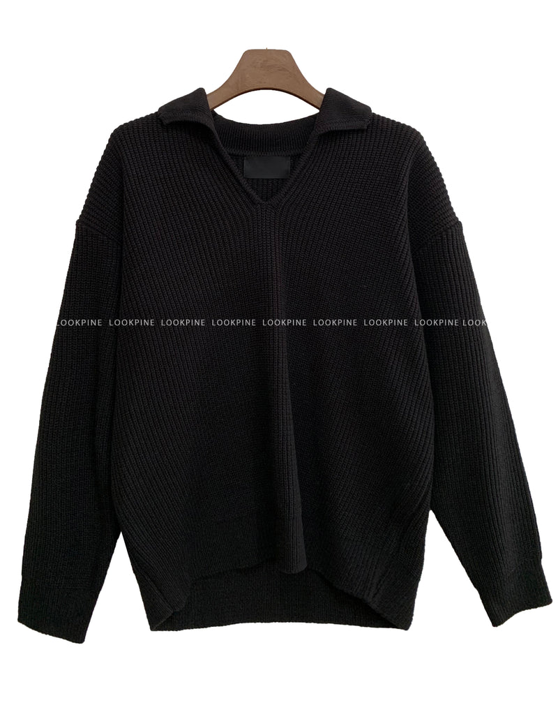 Collared Ribbed Knit Top (6691464282230)