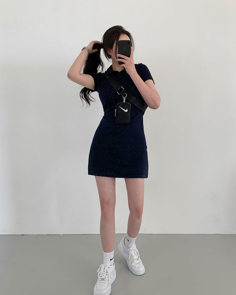 デイリーミニカラードレス / [Waist strap adjustment O] Sporty girlfriend look! Daily mini collar dress