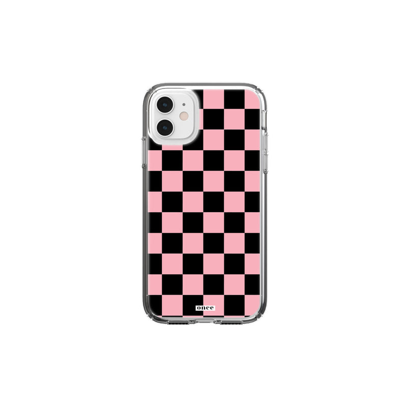 チェッカーボードアイフォンケース/(glossy) Black&Pink Checkerboard Phone Casecase