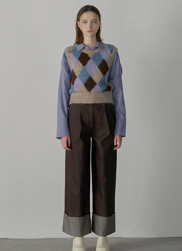 カラーポップウールヘアリークロップベスト / (VT-0232) Color Pop Wool Hairie Cropped Vest　