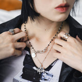 ビーズチェーンリンクネックレス/Beads chain link necklace (Black)