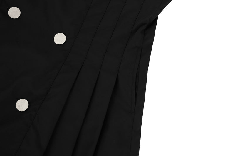 Double-Breasted Pleated Dress _ Black