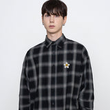 Flower dot embroidery overfit check shirt